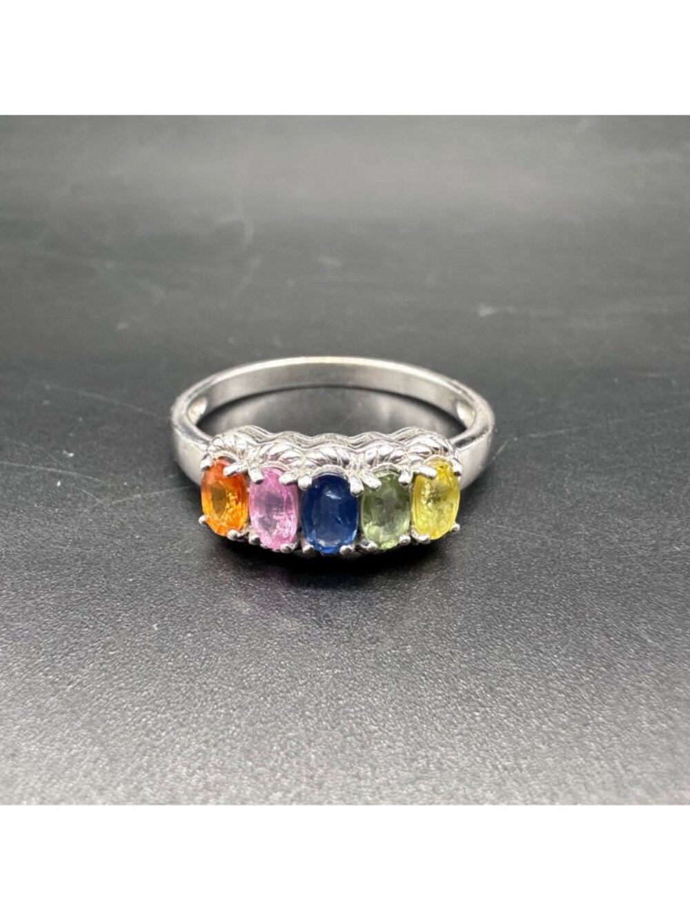 Vintage Sterling Silver Multicolor Gemstone Ring Rainbow Statement Size 10.75 - Picture 7 of 11